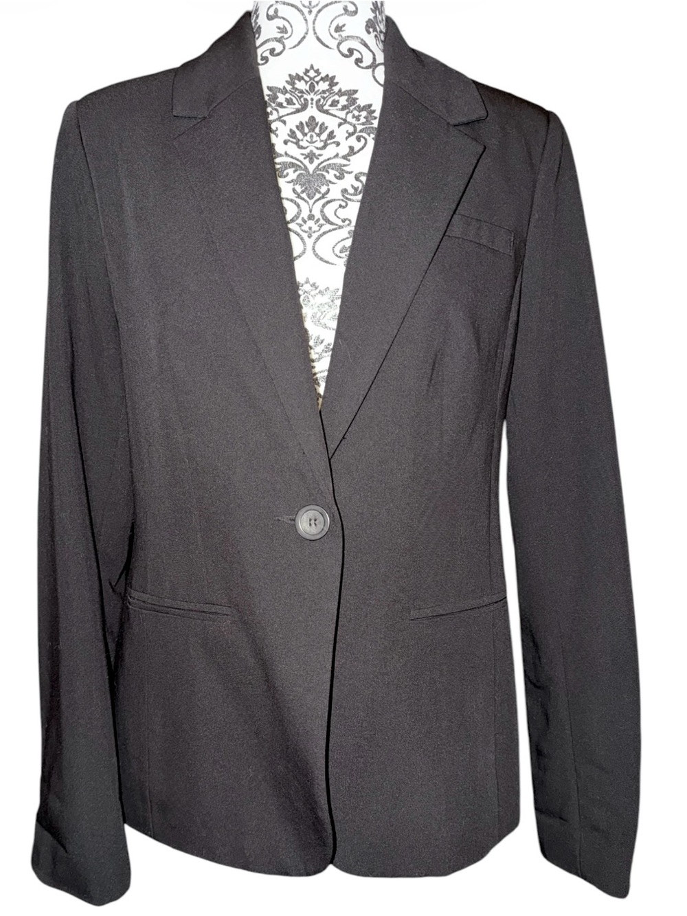 PURE by Alfred Sung Black Women’s One Button Blazer with Rollable Sleeves